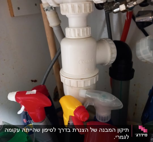 צנרת פלסטיק מתחת לכיור עם חיבורים